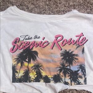 White Crop-Top / M/Medium / Take The Scenic Route Graphic Cropped Graphic Tee